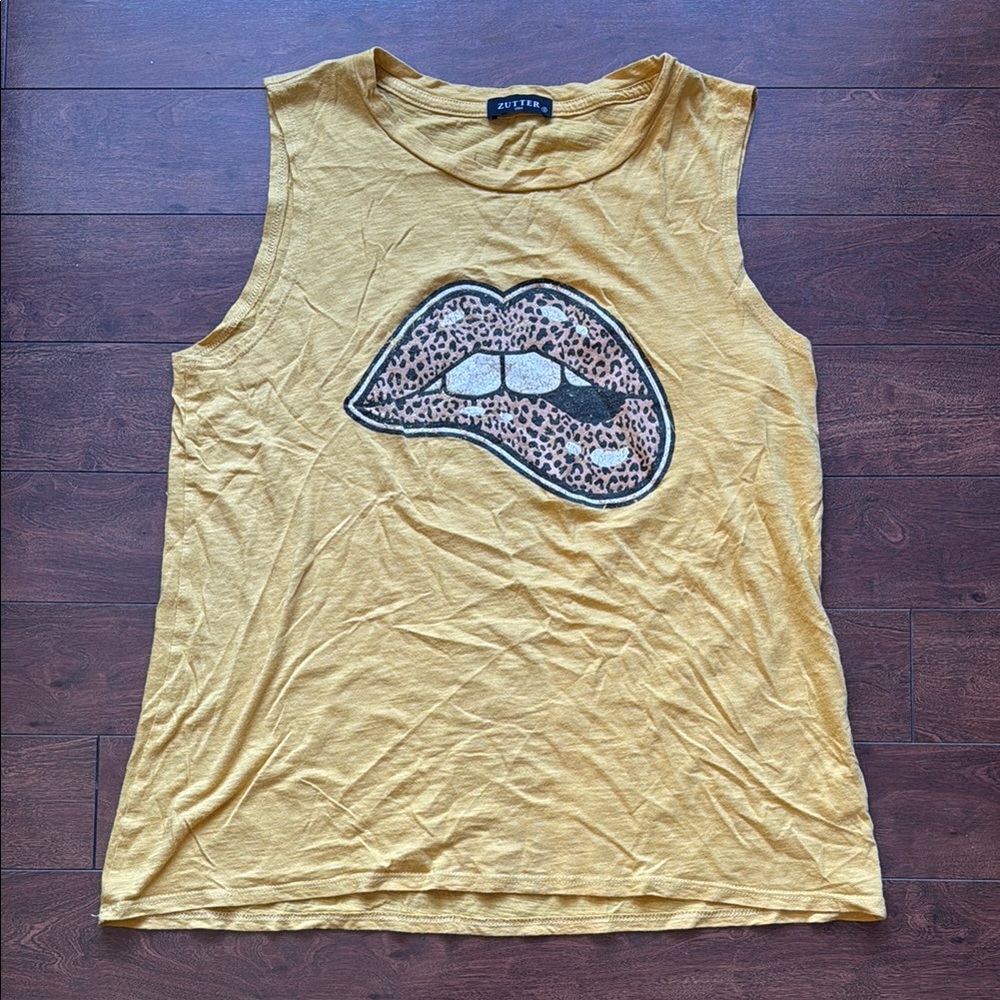 Mustard Yellow Sleeveless Top with Graphic Design